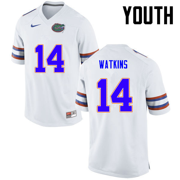 Youth Florida Gators #14 Jaylen Watkins College Football Jerseys-White - Click Image to Close